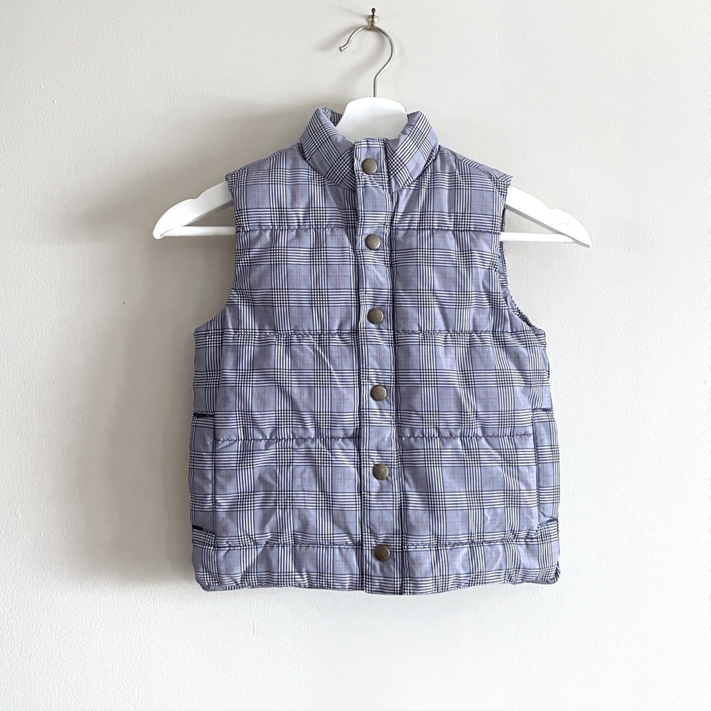 Janie and Jack Boys Plaid Puffer Vest Size 3T/4 Gray Check Winter Outerwear